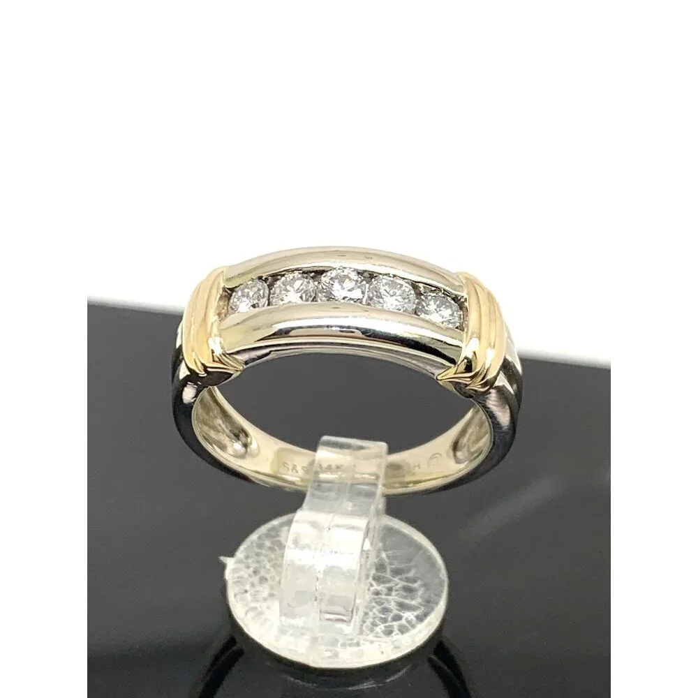 Wedding Band Two Tone 14k Gold Diamond 0.50ctw Ring Estate Jewelry Size 9.25